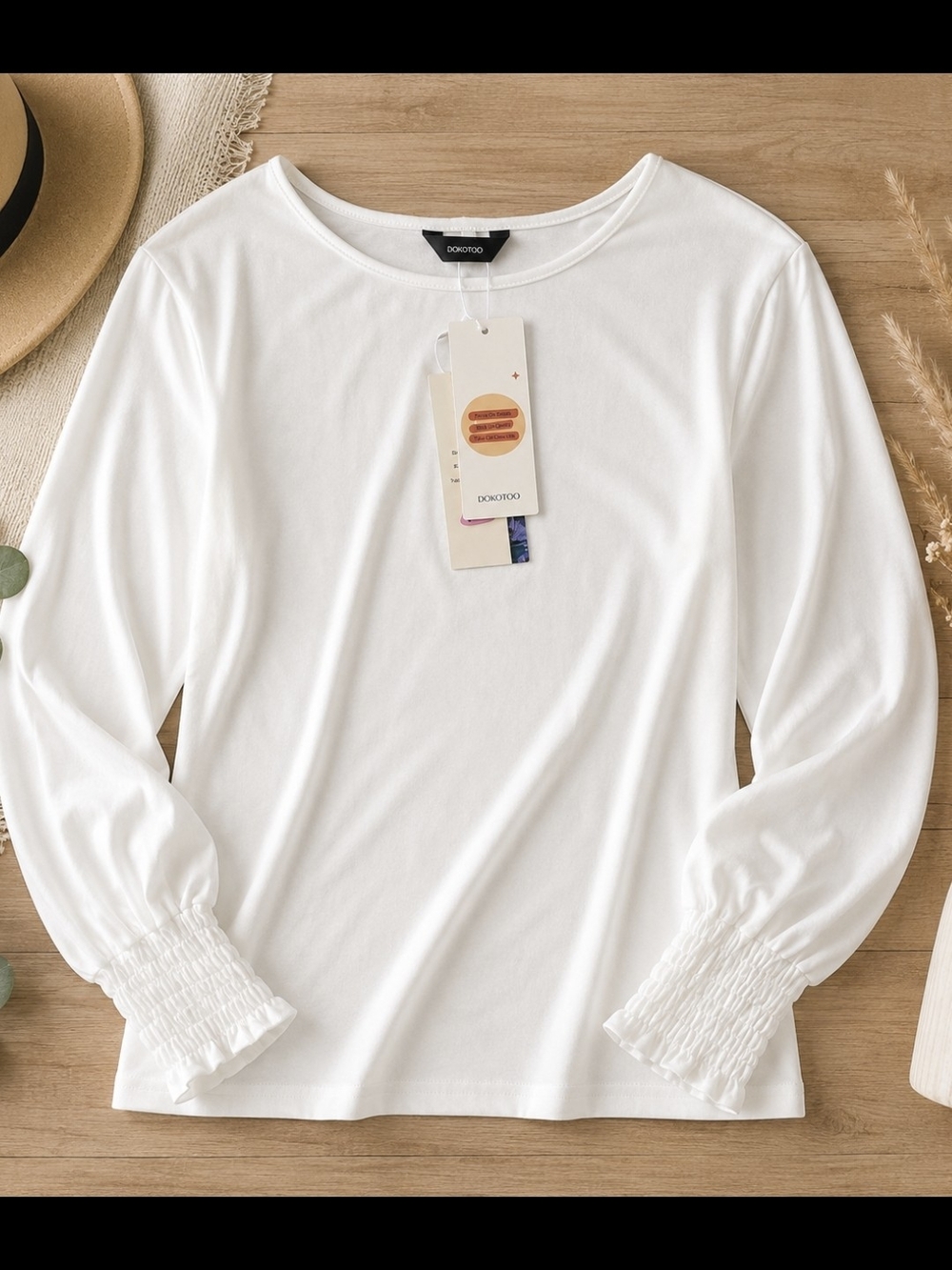 Elegant White Long Sleeve Tee with Smocked Cuffs NWT Runs Big For An Xs